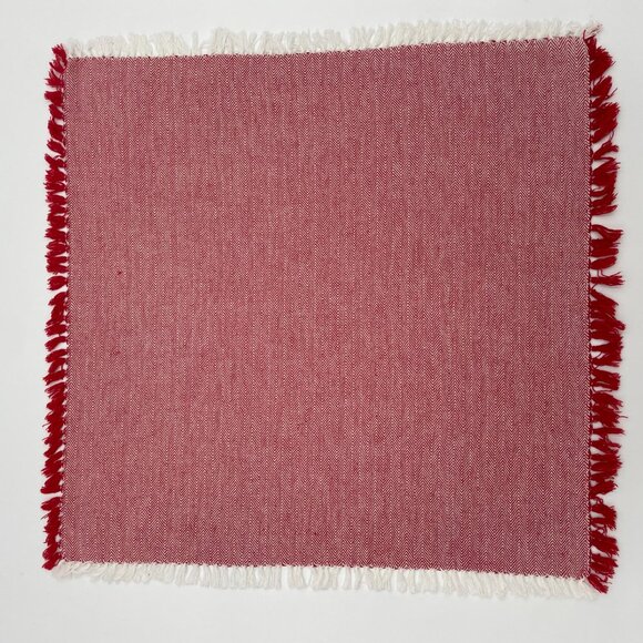 6 Cloth Napkins Fringe‎ Herringbone Pattern Red White Picnic Christmas Holiday - Picture 5 of 16